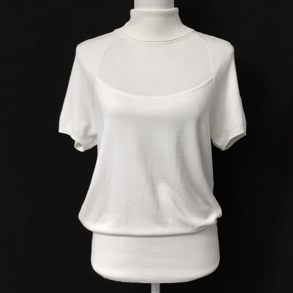 WHBM Cream sheer chest rayon sweater. Sz L. EUC